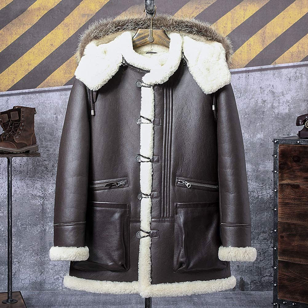 B3-Bomber-Jacket-Hooded-Leather-Jacket-Shearling-Coat-Mens-Brown.jpg B3 Bomber Jacket Hooded Leather Jacket Shearling Coat Mens Brown - Image 1