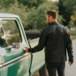 B3 Black Mens Rugged Style Sheepskin Leather Motorcycle Jacket - Image 4