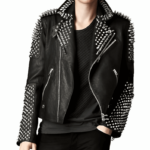 Men's Studded Black Leather Biker Jacket