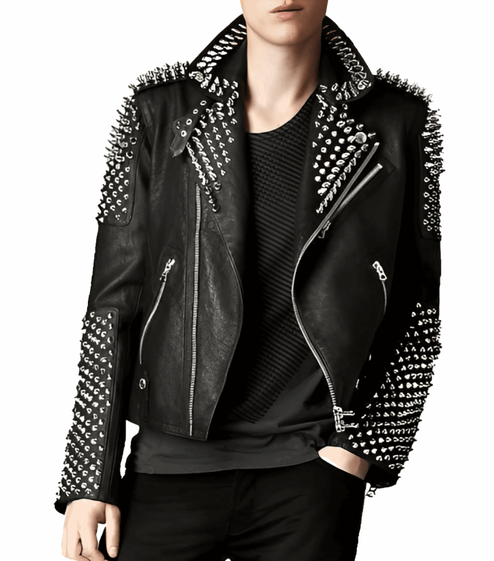 Best-Men-Studded-Black-Leather-Biker-Jacket-_1-1.png Men's Studded Black Leather Biker Jacket - Image 1