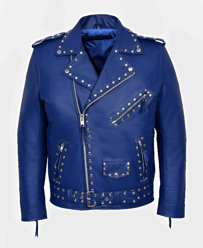 Best-Men-Studded-Leather-Biker-Jacket-In-Blue-min-_1-1.png Men's Studded Leather Biker Jacket In Blue - Image 1