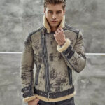 Men’s Distressed Shearling Biker Leather Jacket