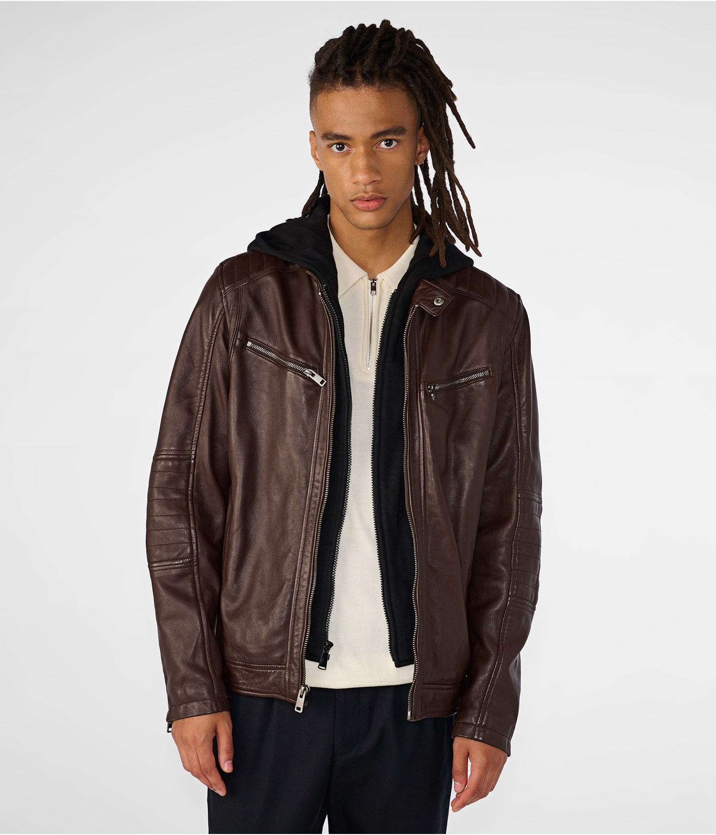 Best-Mens-Leather-Cafe-Racer-Moto-Jacket-In-Dark-Brown-Arcane-Fox-1.jpg Men's Leather Cafe Racer Moto Jacket In Dark Brown - Image 1