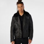 Men's Leather Shearling Biker Jacket In Black