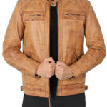 Johnson Camel Quilted Leather Motorcycle Jacket