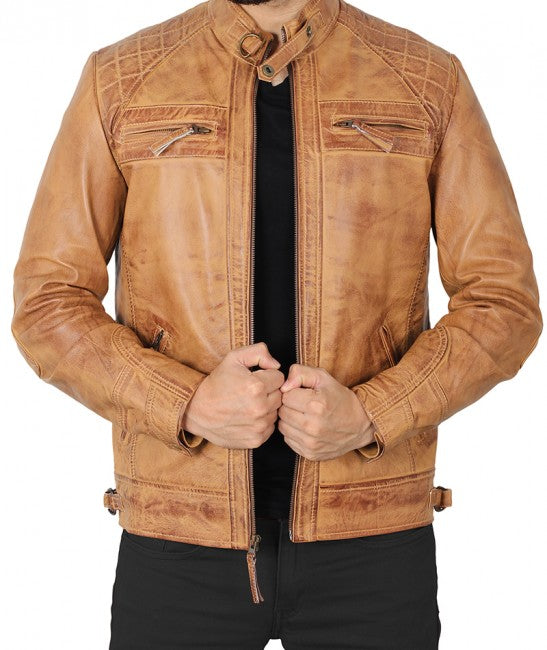 Biker-Leather-Jacket-1_1a2f947b-8416-4bcd-8a0a-5094cf2f9972.jpg Johnson Camel Quilted Leather Motorcycle Jacket - Image 1