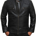 Mens BECKHAM Black Quilted Retro Biker Jacket