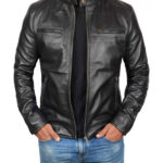 Mens Black Lambskin Biker Style Leather Jacket