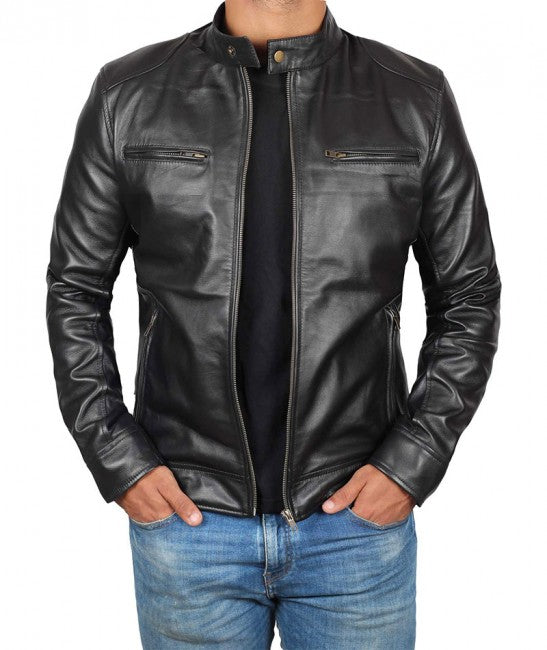 Biker-Leather-Jacket-1_cb040ce2-c6ea-4b20-b772-d69ea6410483.jpg Mens Black Lambskin Biker Style Leather Jacket - Image 1