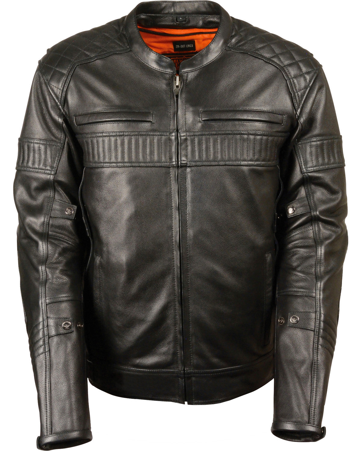 Biker-Leather-Jacket-1_eeaa2617-a7fa-49f5-9463-fc907c598efb.jpg Men's Black Quilted Pattern Scooter Motorbike Leather Jacket - Image 1