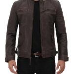 Claude Quilted Distressed Brown Leather Jacket