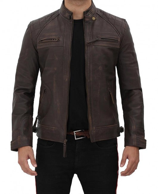 Biker-Leather-Jacket-1_f4794f8e-8823-4907-9bbf-925685cf6c80.jpg Claude Quilted Distressed Brown Leather Jacket - Image 1