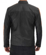 Harland Stripe Black Leather Cafe Racer Style Jacket for Men - Image 2