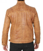 Johnson Camel Quilted Leather Motorcycle Jacket - Image 2