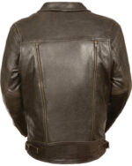 Men's Brown Pocket Biker Leather Jacket - Image 2