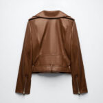 Brown Women's Motorcycle Sheepskin Leather Biker Jacket - Image 2