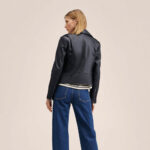 women's black lambskin leather biker jacket - Image 2