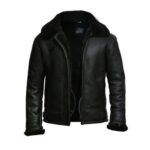 Black Aviator Fur Collar Genuine Leather Jacket