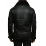 Black Aviator Fur Collar Genuine Leather Jacket - Image 3