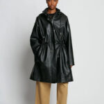 Black Hooded Sheepskin Leather Trench Duster Coat