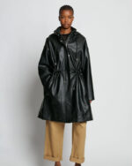 Black Hooded Sheepskin Leather Trench Duster Coat