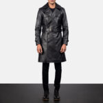 Mens Black Sheepskin Leather Duster Belted Coat