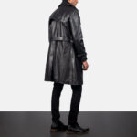 Mens Black Sheepskin Leather Duster Belted Coat - Image 2