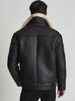 Black Shearling Aviator Jacket - Image 2