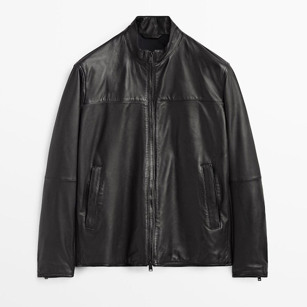 BlackSheepskinLeatherBikerJacketForMen.jpg Black Sheepskin Leather Biker Jacket For Men - Image 1