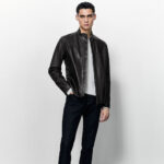 Black Sheepskin Leather Biker Jacket For Men - Image 2
