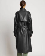 Black Sheepskin Leather Plain Trench Coat - Image 2