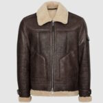 Brown Aviator Leather Jacket with Shearling Collar