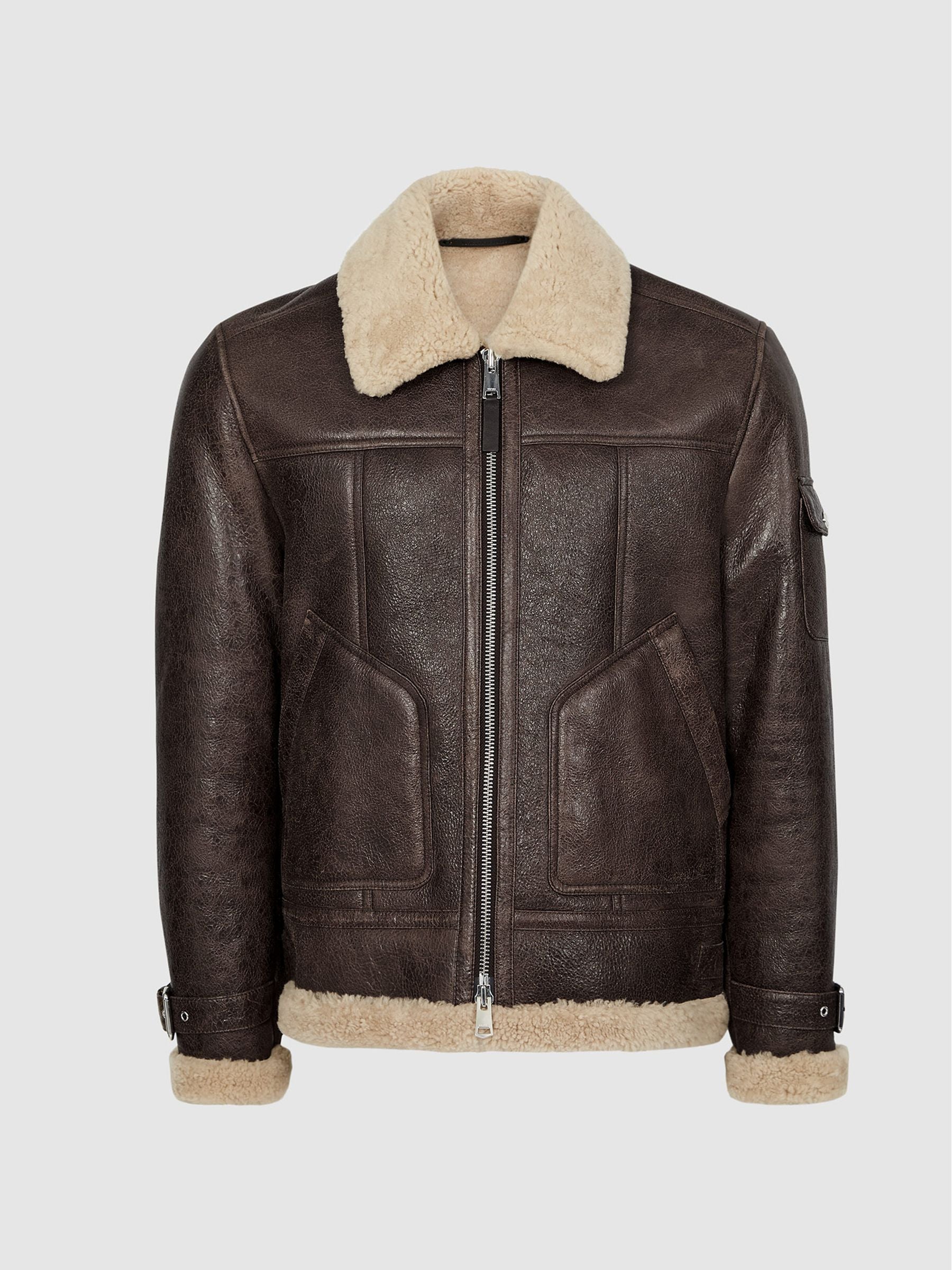 BrownAviatorJacket.jpg Brown Aviator Leather Jacket with Shearling Collar - Image 1