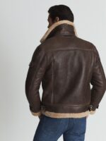 Brown Aviator Leather Jacket with Shearling Collar - Image 2
