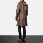 Mens Brown Sheepskin Leather Duster Coat - Image 2