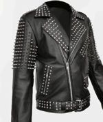 Men's Black Studded Biker Leather Jacket - Image 2