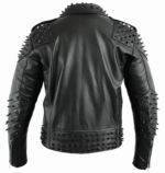 Men's Black Studded Leather Biker Jacket - Image 2