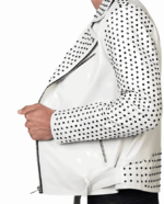 Men's Studded Biker Leather Jacket In White - Image 2