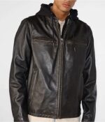Men's Black Cafe Racer Leather Jacket - Image 2