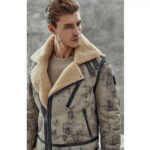 Men's Distressed Biker Shearling Leather Jacket - Image 2
