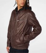 Men's Leather Cafe Racer Moto Jacket In Dark Brown - Image 2