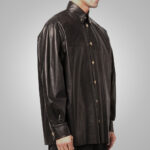 Custom Full Sleeves Black Leather Shirt - Image 2
