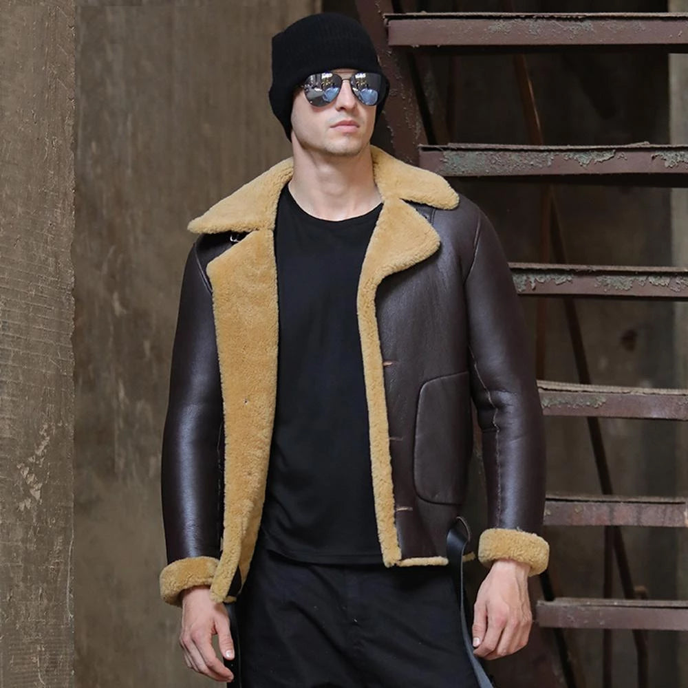 DarkBrownB3FlightShearlingSheepskinLeatherJacket2.jpg Dark Brown B3 Flight Shearling Sheepskin Leather Jacket - Image 1
