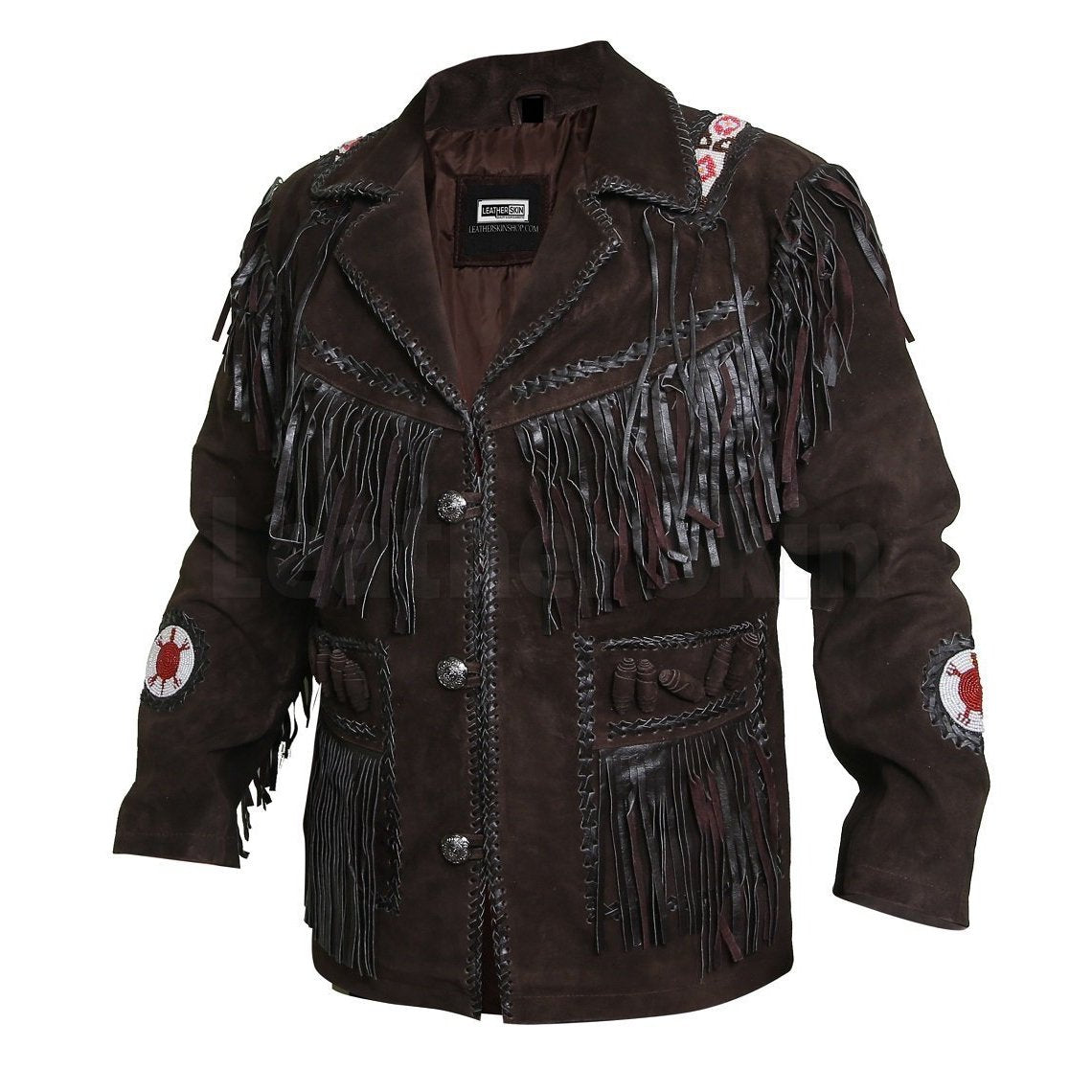 Edgy-chocolate-leather-jacket-with-Fringes-1-1.jpg Edgy Chocolate Brown Leather Jacket with Fringes - Image 1