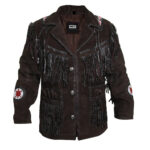 Edgy Chocolate Brown Leather Jacket with Fringes - Image 3