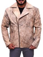 Men Distressed Brown Biker Jacket - Image 2