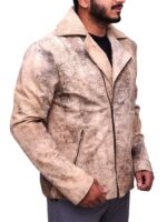 Men Distressed Brown Biker Jacket - Image 3