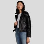 Florence Black Biker Leather Jacket - Image 3