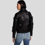 Florence Black Biker Leather Jacket - Image 4