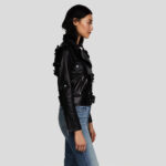 Florence Black Biker Leather Jacket - Image 5
